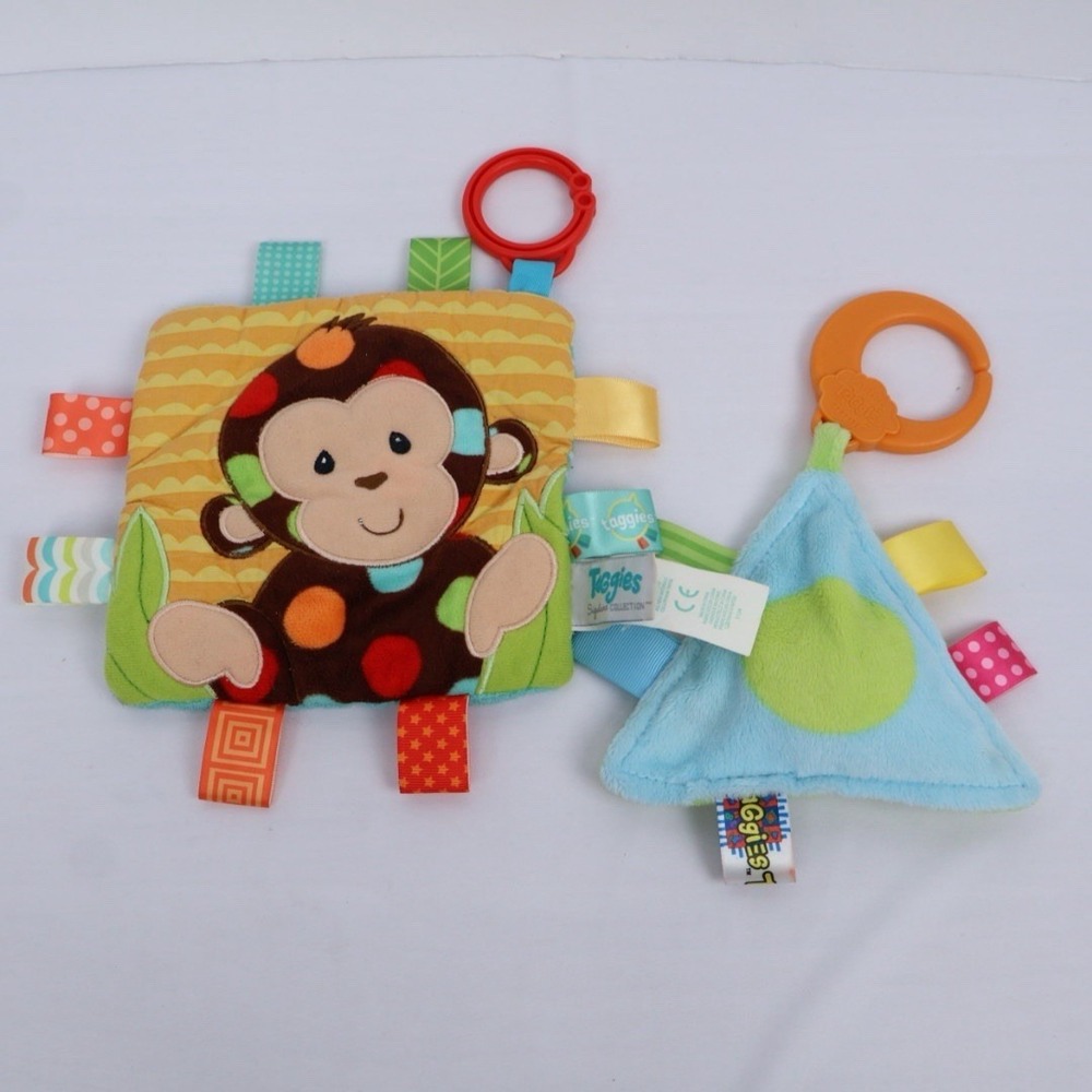 Taggies Monkey Lovey Security Blanket Polka Dazzle Dots 6" Square &‎ Triangle
